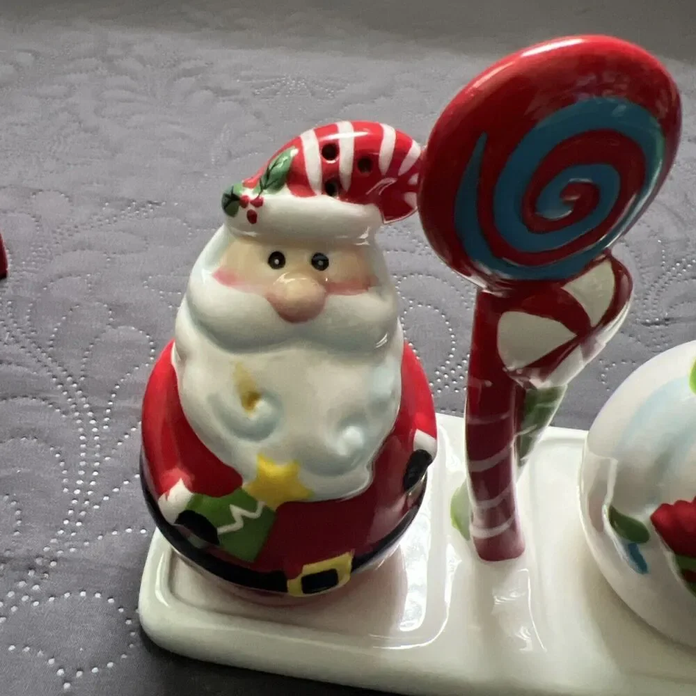 Pier 1 Imports Salt and Pepper Shakers Snowman Santa NIB Christmas Whimsy Decor